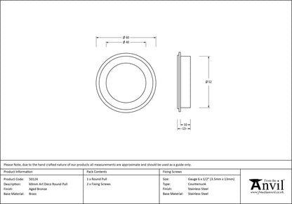 ROUND PULL ART DECO 60x13 AGBZ - 50124 by MARCHES (ANVIL) ARCHITECTURAL HARDWARE