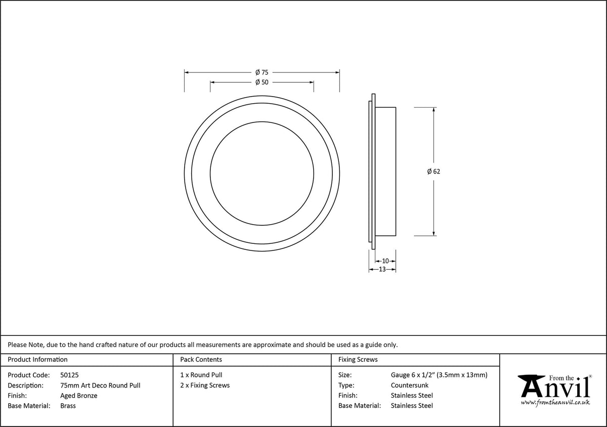 ROUND PULL ART DECO 75x13 AGBZ - 50125 by MARCHES (ANVIL) ARCHITECTURAL HARDWARE