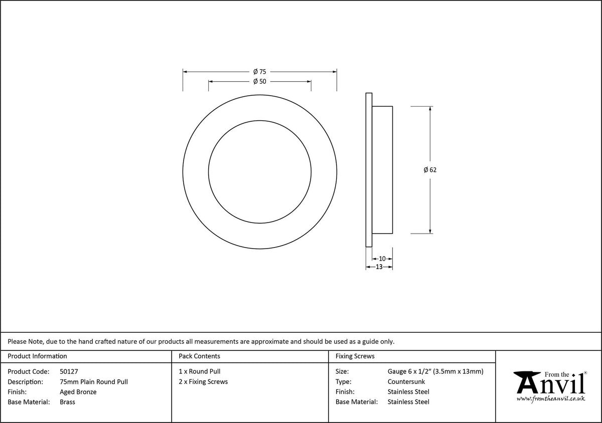 ROUND PULL PLAIN 75x13 AGBZ - 50127 by MARCHES (ANVIL) ARCHITECTURAL HARDWARE