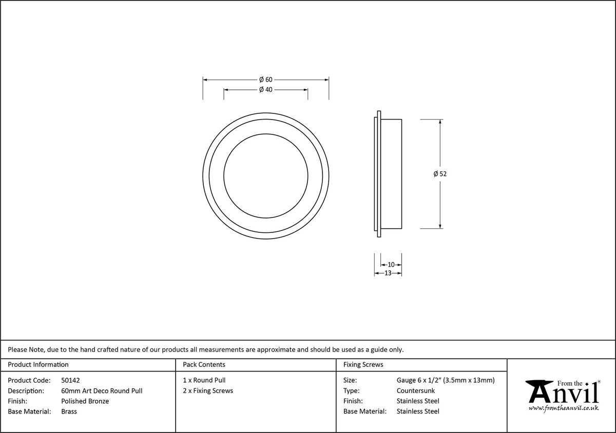 ROUND PULL ART DECO 60x13 PBZ - 50142 by MARCHES (ANVIL) ARCHITECTURAL HARDWARE