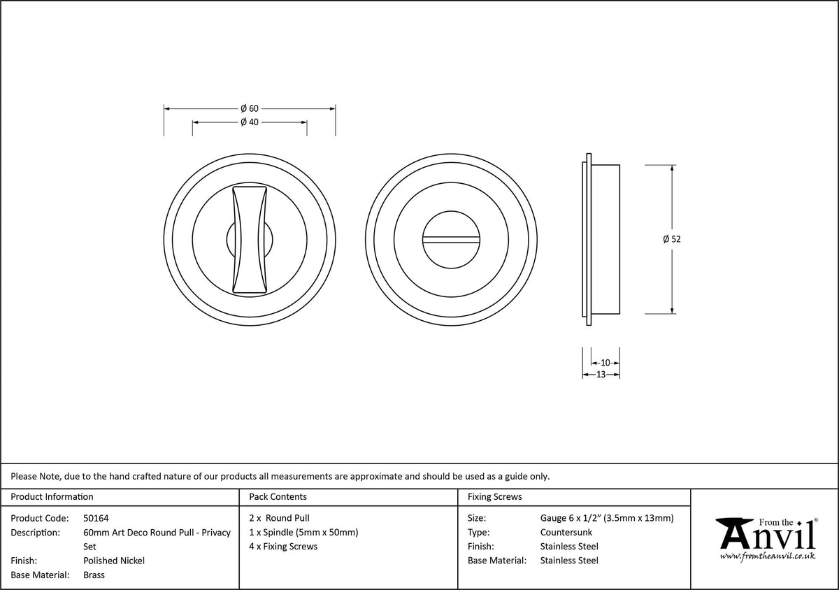 ROUND PULL PRIVACY ART DECO 60x13 PNP - 50164 by MARCHES (ANVIL) ARCHITECTURAL HARDWARE
