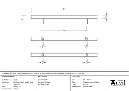 T-BAR HANDLE B2B FIX 0700HC 32x0900x80 SMA - 50229 by MARCHES (ANVIL) ARCHITECTURAL HARDWARE