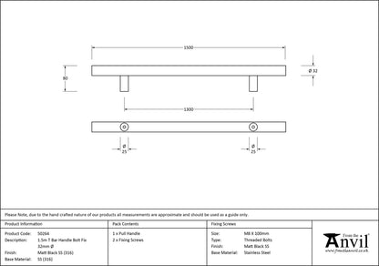 T-BAR HANDLE BOLT FIX 1300HC 32x1500x80 MBK - 50264 by MARCHES (ANVIL) ARCHITECTURAL HARDWARE