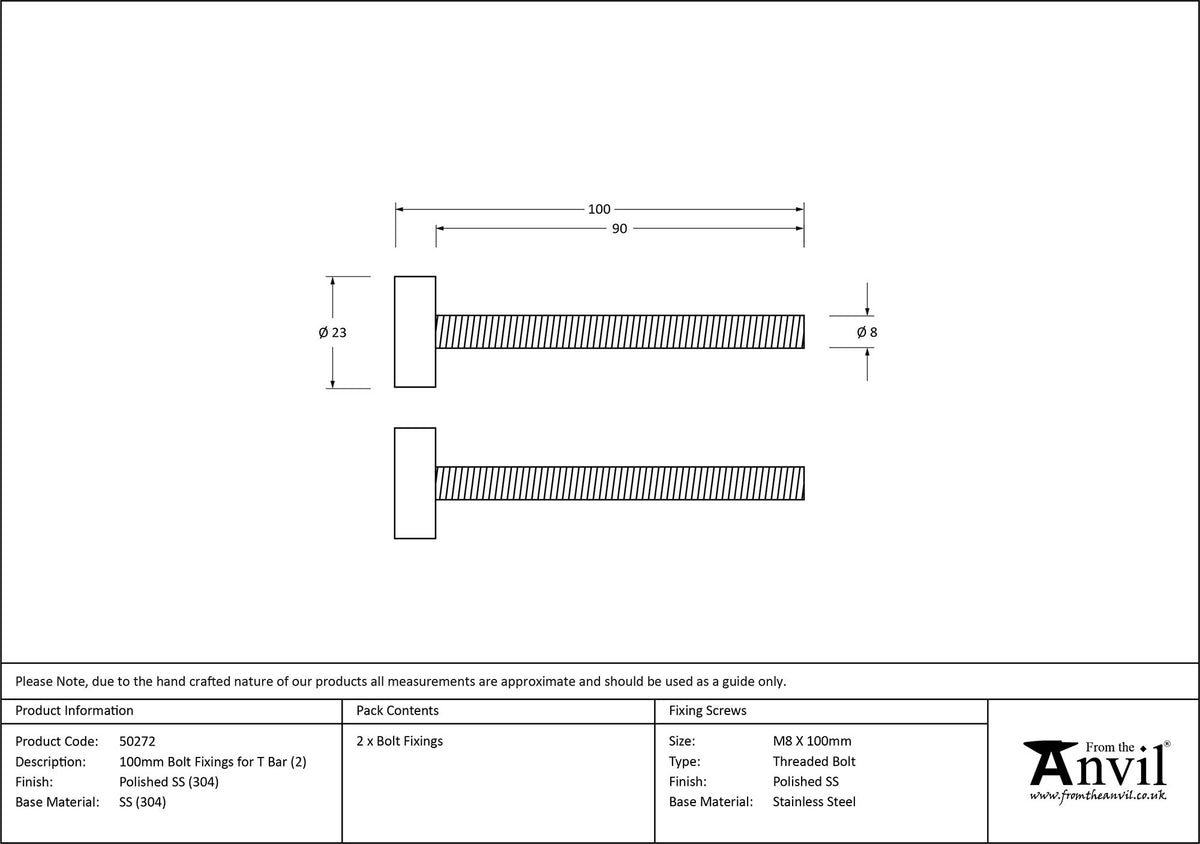 T-BAR BOLT FIXINGS 100 PSS x2 - 50272 by MARCHES (ANVIL) ARCHITECTURAL HARDWARE