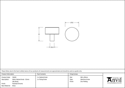 KELSO CABINET KNOB NRS D32 PCP - 50329 by MARCHES (ANVIL) ARCHITECTURAL HARDWARE