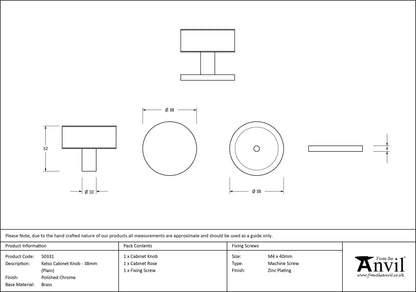 KELSO CABINET KNOB PLAIN 38x32 PCP - 50331 by MARCHES (ANVIL) ARCHITECTURAL HARDWARE