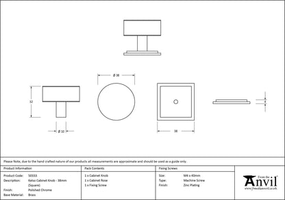 KELSO CABINET KNOB SQU D38 PCP - 50333 by MARCHES (ANVIL) ARCHITECTURAL HARDWARE