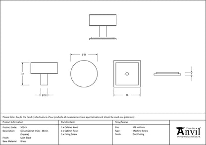 KELSO CABINET KNOB SQUARE 38x32 MBK - 50345 by MARCHES (ANVIL) ARCHITECTURAL HARDWARE