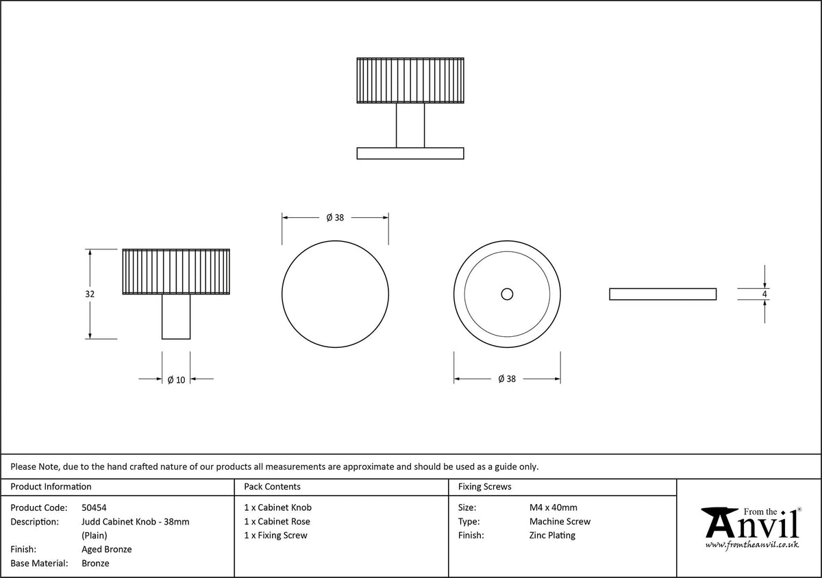 JUDD CABINET KNOB PLAIN 38x32 AGBZ - 50454 by MARCHES (ANVIL) ARCHITECTURAL HARDWARE