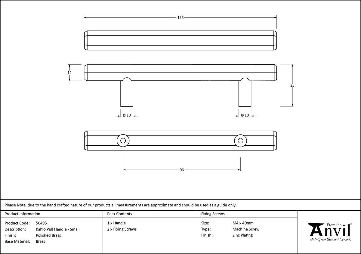 KAHLO PULL HANDLE 096HC 10x156x35 PBR - 50495 by MARCHES (ANVIL) ARCHITECTURAL HARDWARE