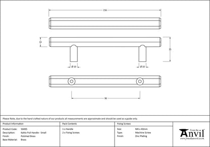 KAHLO PULL HANDLE 096HC 10x156x35 PBR - 50495 by MARCHES (ANVIL) ARCHITECTURAL HARDWARE
