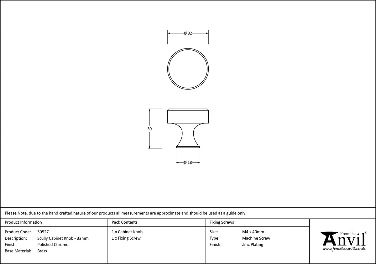 SCULLY CABINET KNOB 32x30 PCP - 50527 by MARCHES (ANVIL) ARCHITECTURAL HARDWARE