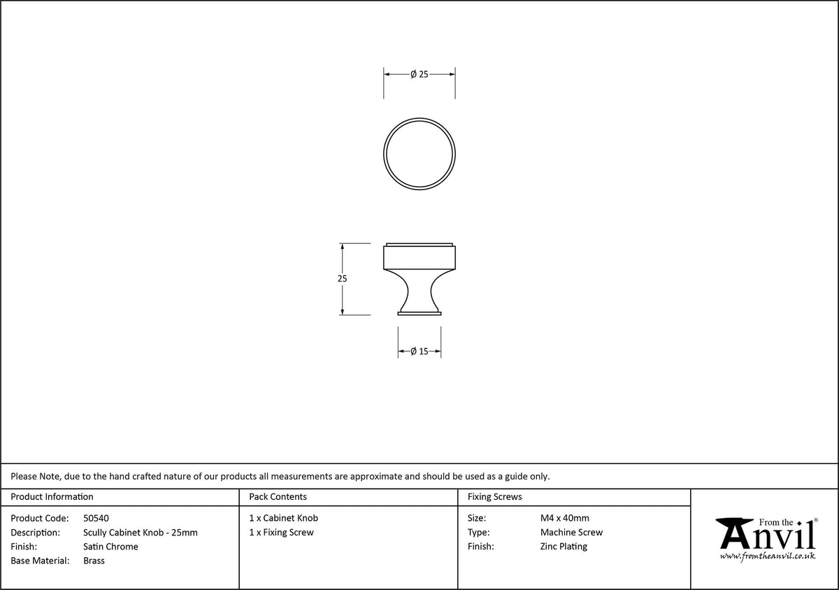 SCULLY CABINET KNOB 25x25 SCP - 50540 by MARCHES (ANVIL) ARCHITECTURAL HARDWARE