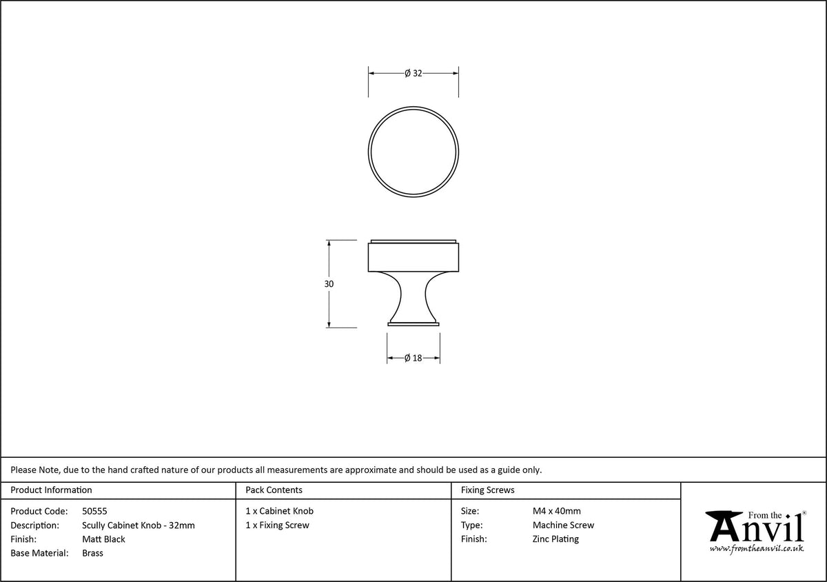 SCULLY CABINET KNOB 32x30 MBK - 50555 by MARCHES (ANVIL) ARCHITECTURAL HARDWARE