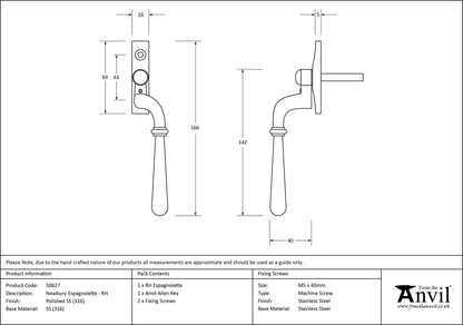 NEWBURY ESPAGNOLETTE RH 166x16x40 PMA - 50627 by MARCHES (ANVIL) ARCHITECTURAL HARDWARE