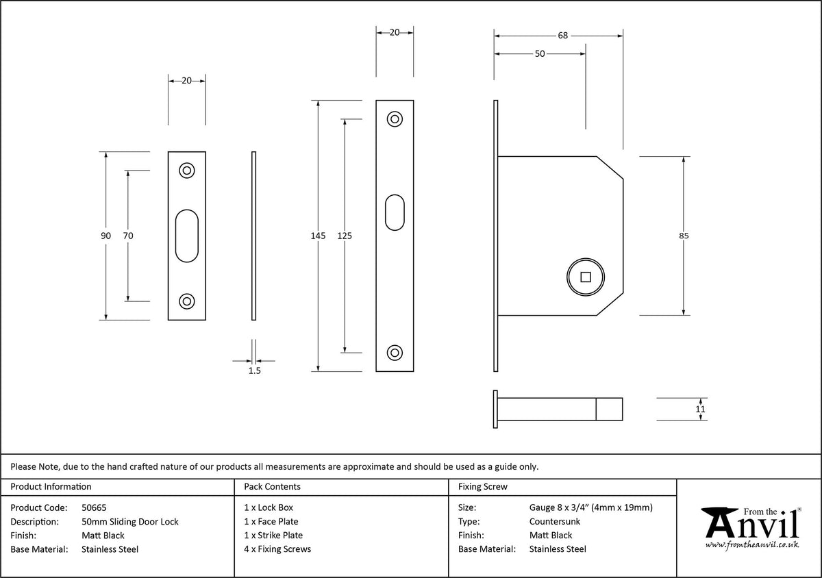 SLIDING DOOR LOCK BS50 145x20x68 MBK - 50665 by MARCHES (ANVIL) ARCHITECTURAL HARDWARE