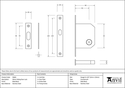SLIDING DOOR LOCK BS50 145x20x68 MBK - 50665 by MARCHES (ANVIL) ARCHITECTURAL HARDWARE
