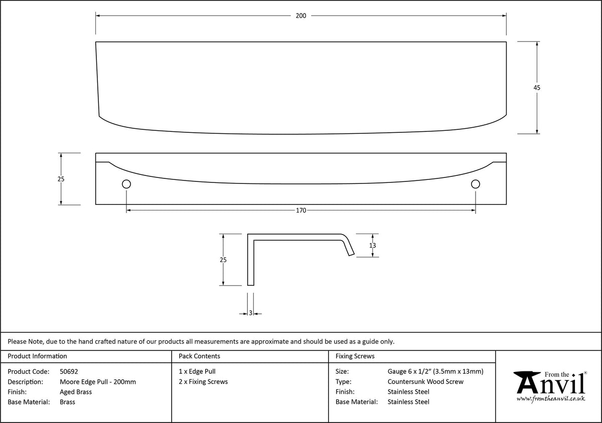 MOORE EDGE PULL 170HC 200x45x25 AGBR - 50692 by MARCHES (ANVIL) ARCHITECTURAL HARDWARE
