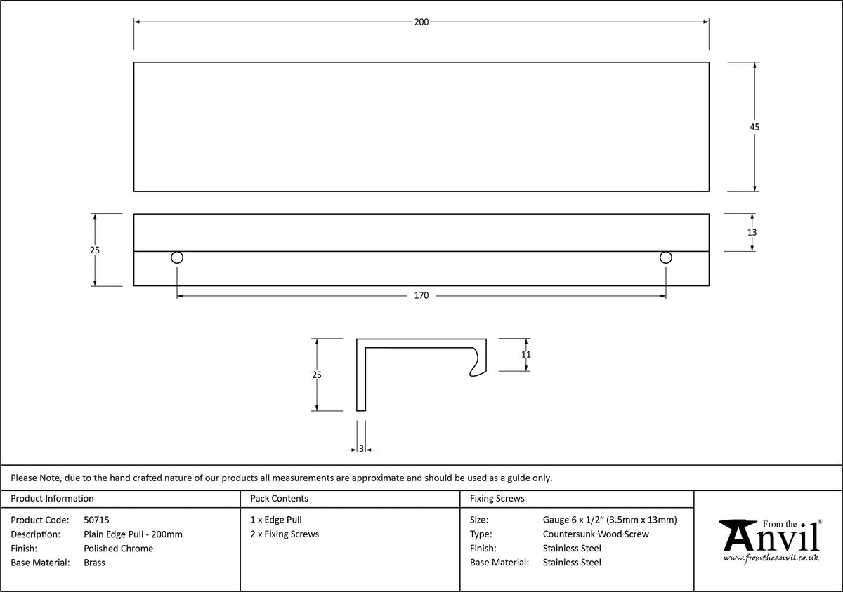 PLAIN EDGE PULL 170HC 200x45x25 PCP - 50715 by MARCHES (ANVIL) ARCHITECTURAL HARDWARE