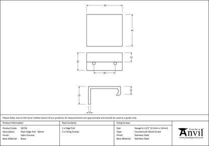 PLAIN EDGE PULL 030HC 050x45x25 SCP - 50726 by MARCHES (ANVIL) ARCHITECTURAL HARDWARE