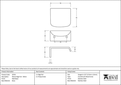 MOORE EDGE PULL 030HC 050x45x25 MBK - 50742 by MARCHES (ANVIL) ARCHITECTURAL HARDWARE
