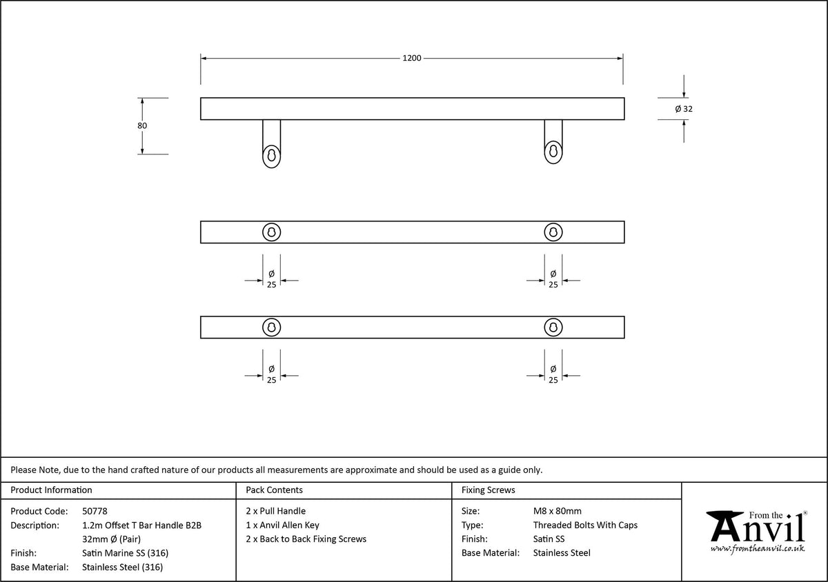 T-BAR HANDLE OFFSET B2B 1000HC 32x1200x80 SMA - 50778 by MARCHES (ANVIL) ARCHITECTURAL HARDWARE