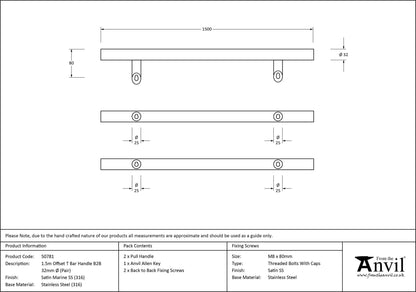 T-BAR HANDLE OFFSET B2B 1300HC 32x1500x80 SMA - 50781 by MARCHES (ANVIL) ARCHITECTURAL HARDWARE