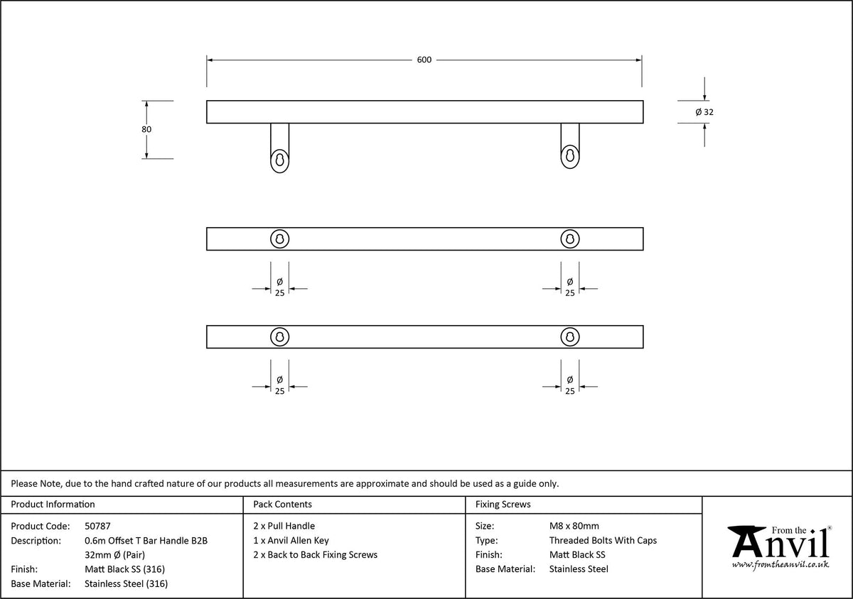 T-BAR HANDLE OFFSET B2B 0400HC 32x0600x80 MBK - 50787 by MARCHES (ANVIL) ARCHITECTURAL HARDWARE