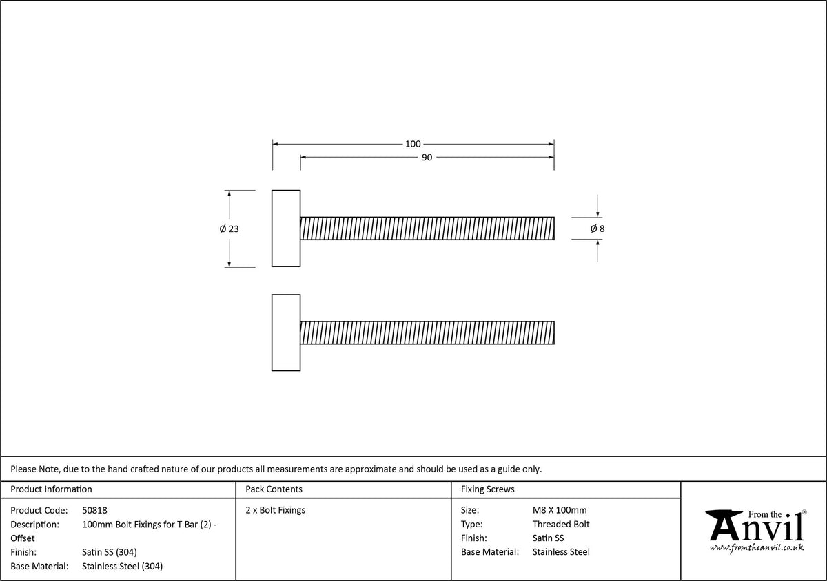 T-BAR OFFSET BOLT FIXINGS 100 SSS x2 - 50818 by MARCHES (ANVIL) ARCHITECTURAL HARDWARE