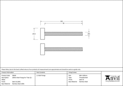 T-BAR OFFSET BOLT FIXINGS 100 SSS x2 - 50818 by MARCHES (ANVIL) ARCHITECTURAL HARDWARE