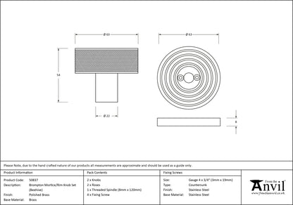 BROMPTON MORTICE/RIM KNOB BEEHIVE 63x54x22 PBR - 50837 by MARCHES (ANVIL) ARCHITECTURAL HARDWARE
