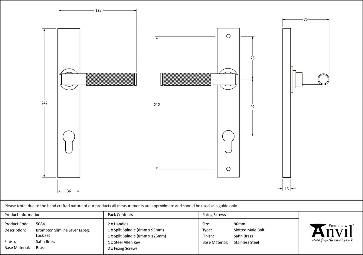 BROMPTON SLIM LEVER ESPAGNOLETTE LOCK 125x242x75 SBR - 50841 by MARCHES (ANVIL) ARCHITECTURAL HARDWARE