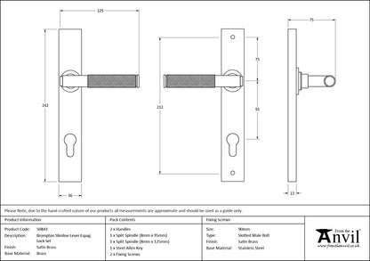 BROMPTON SLIM LEVER ESPAGNOLETTE LOCK 125x242x75 SBR - 50841 by MARCHES (ANVIL) ARCHITECTURAL HARDWARE