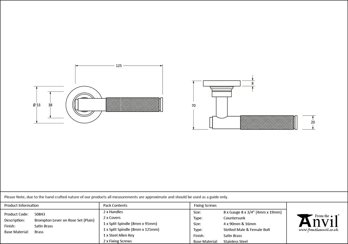 BROMPTON LEVER HANDLE+ROSE SPRUNG PLAIN 53x125x70 SBR - 50843 by MARCHES (ANVIL) ARCHITECTURAL HARDWARE