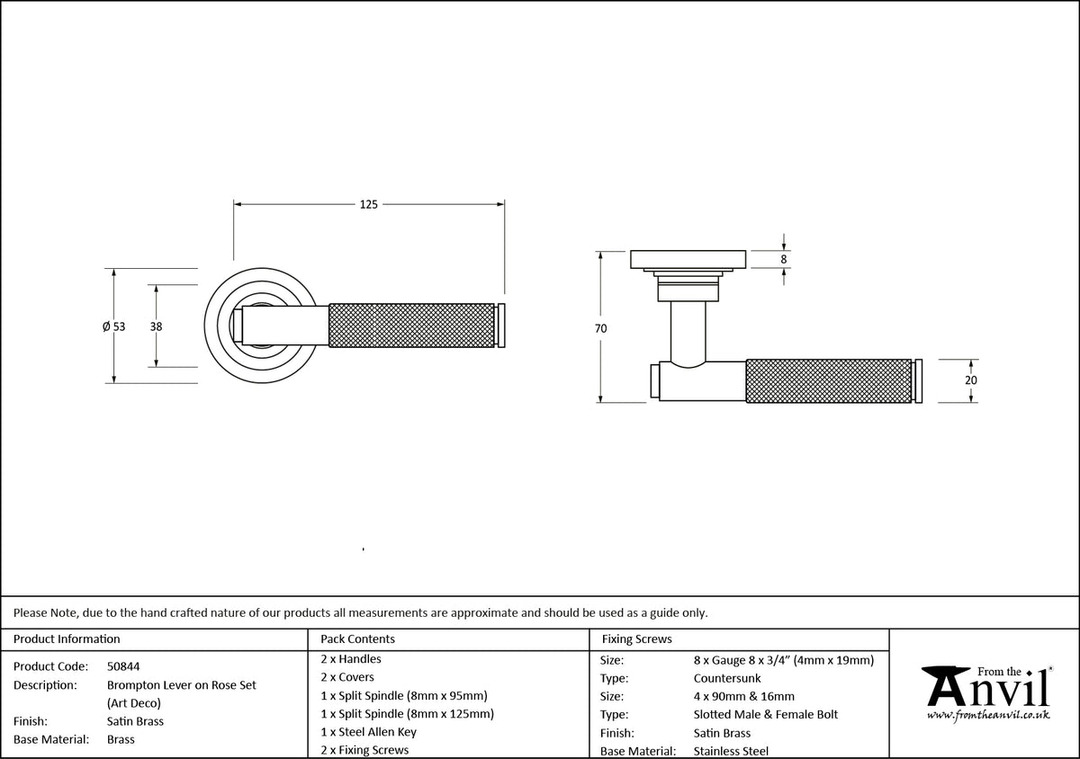 BROMPTON LEVER HANDLE+ROSE SPRUNG ART DECO 53x125x70 SBR - 50844 by MARCHES (ANVIL) ARCHITECTURAL HARDWARE