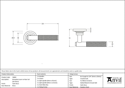Satin Brass Brompton Lever on Rose - 50844 by MARCHES (ANVIL) ARCHITECTURAL HARDWARE