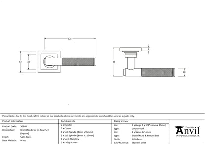BROMPTON LEVER HANDLE+ROSE SPRUNG SQUARE 53x125x70 SBR - 50846 by MARCHES (ANVIL) ARCHITECTURAL HARDWARE