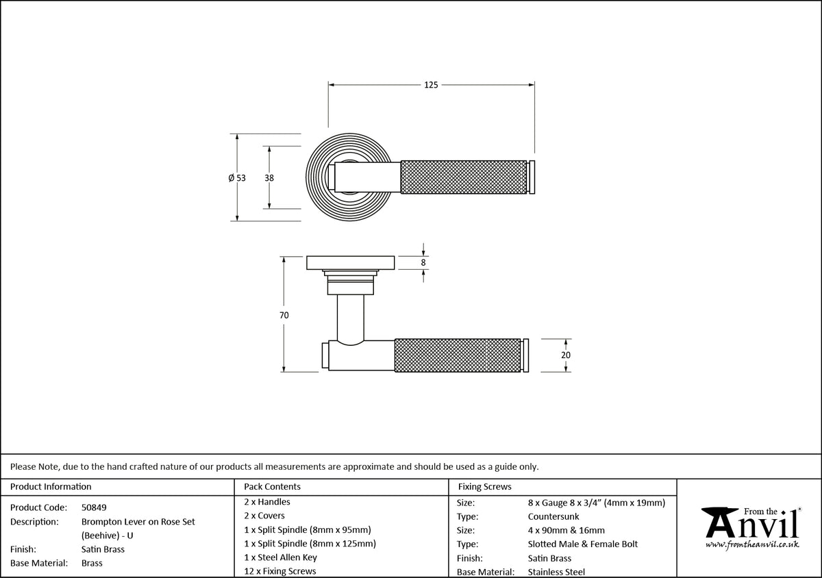 Satin Brass Brompton Lever on Rose - 50849 by MARCHES (ANVIL) ARCHITECTURAL HARDWARE