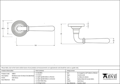 NEWBURY LEVER HANDLE+ROSE SPRUNG BEEHIVE 53x126x64 SBR - 50855 by MARCHES (ANVIL) ARCHITECTURAL HARDWARE