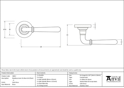 NEWBURY LEVER HANDLE+ROSE UNSPRUNG PLAIN 126x53x64 SBR - 50857 by MARCHES (ANVIL) ARCHITECTURAL HARDWARE