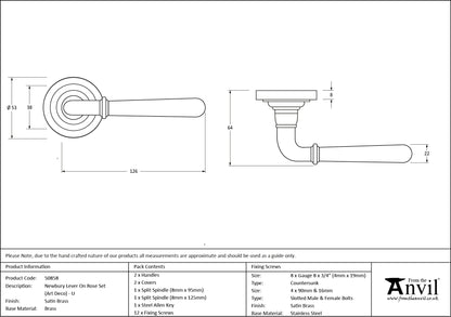 Satin Brass Newbury Lever on Rose S - 50858 by MARCHES (ANVIL) ARCHITECTURAL HARDWARE