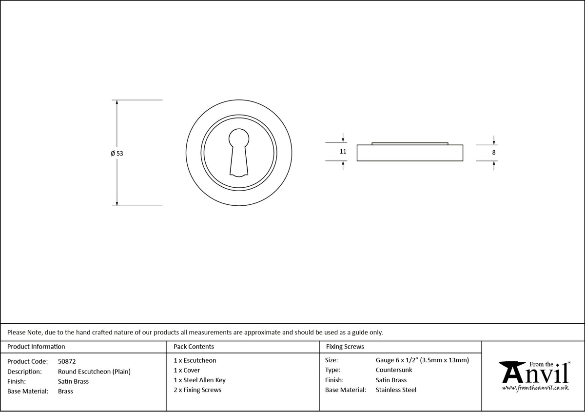 ESCUTCHEON ROUND CNC PLAIN 53x8 SBR - 50872 by MARCHES (ANVIL) ARCHITECTURAL HARDWARE