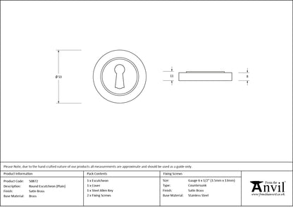 Satin Brass Round Escutcheon (Plain - 50872 by MARCHES (ANVIL) ARCHITECTURAL HARDWARE