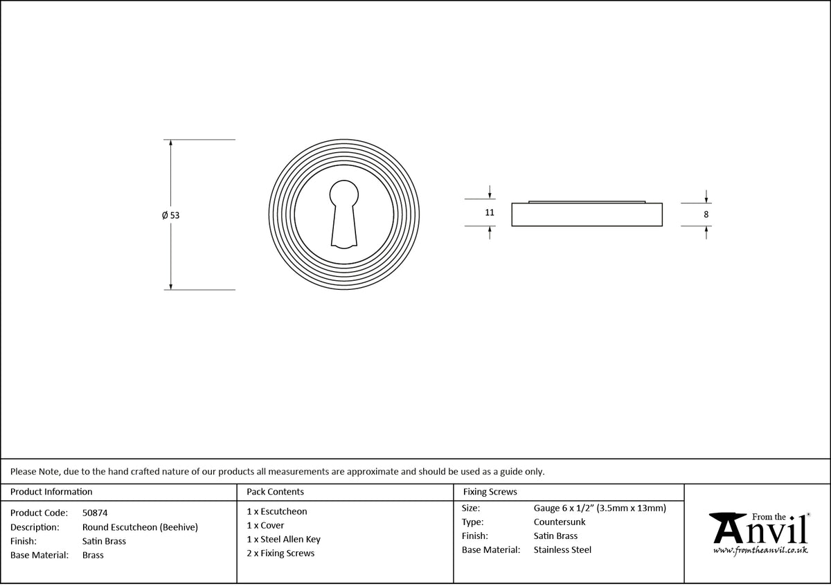 ESCUTCHEON ROUND CNC BEEHIVE 53x8 SBR - 50874 by MARCHES (ANVIL) ARCHITECTURAL HARDWARE