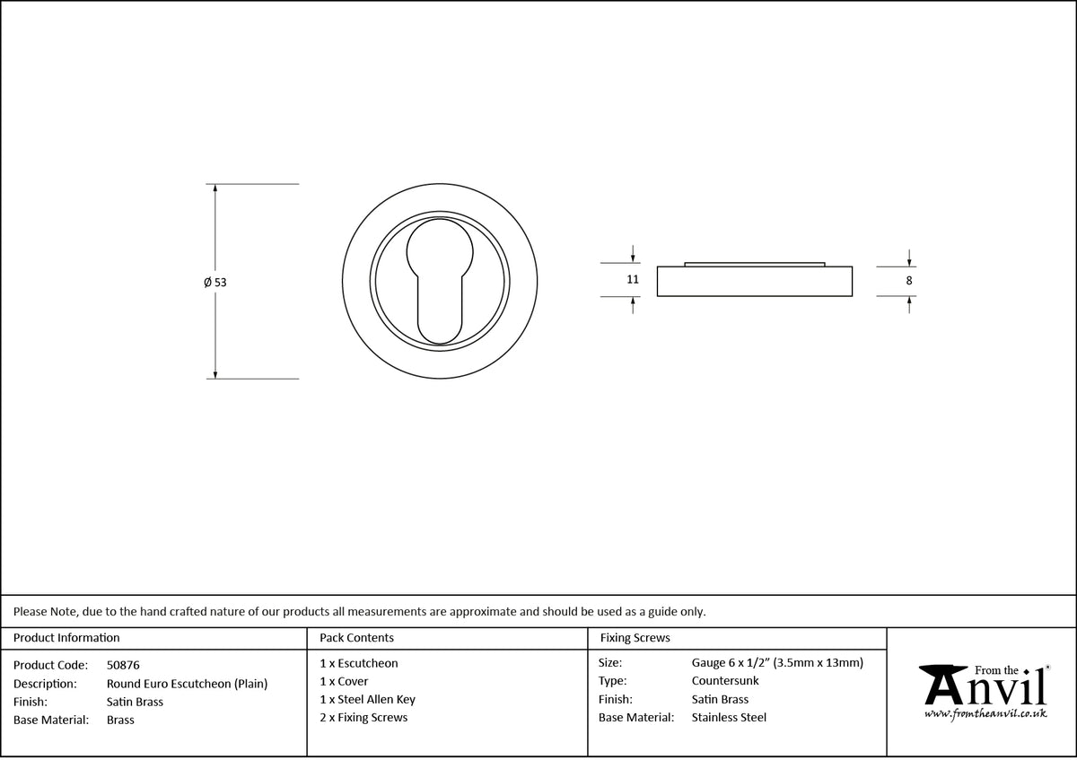 ESCUTCHEON ROUND EURO CNC PLAIN 53x8 SBR - 50876 by MARCHES (ANVIL) ARCHITECTURAL HARDWARE