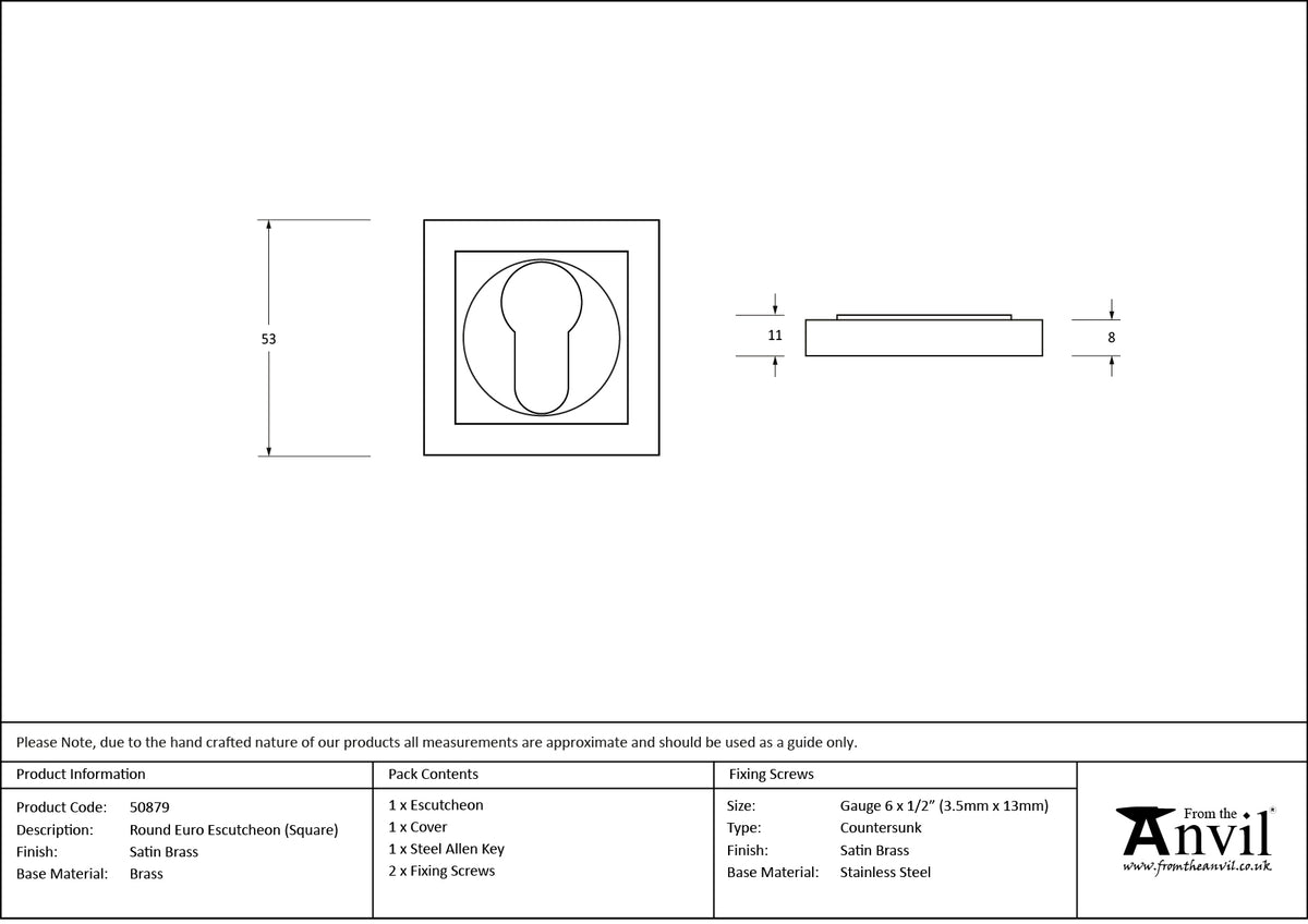 Satin Brass Round Euro Escutcheon ( - 50879 by MARCHES (ANVIL) ARCHITECTURAL HARDWARE