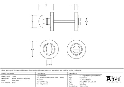 Satin Brass Round Thumbturn Set (Pl - 50880 by MARCHES (ANVIL) ARCHITECTURAL HARDWARE