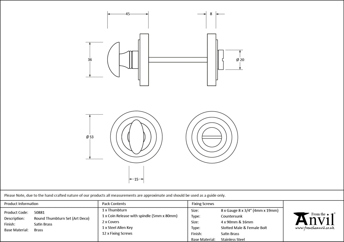 Satin Brass Round Thumbturn Set (Ar - 50881 by MARCHES (ANVIL) ARCHITECTURAL HARDWARE