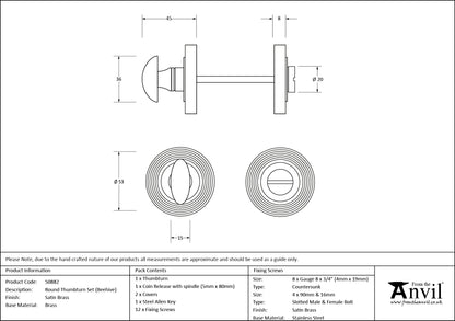 THUMBTURN SET ROUND CNC BEEHIVE 53x45 SBR - 50882 by MARCHES (ANVIL) ARCHITECTURAL HARDWARE