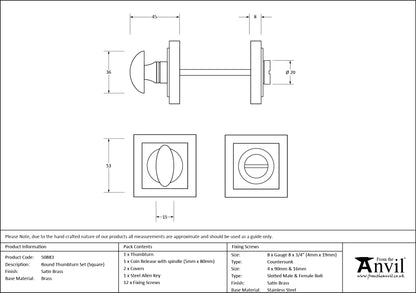THUMBTURN SET ROUND CNC SQUARE 53x53x45 SBR - 50883 by MARCHES (ANVIL) ARCHITECTURAL HARDWARE